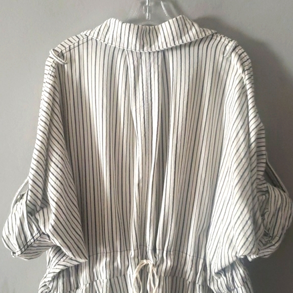 Billy Reid Stripe Drawstring Waist Shirt Dress White Charcoal One Size XS-L - Picture 10 of 16
